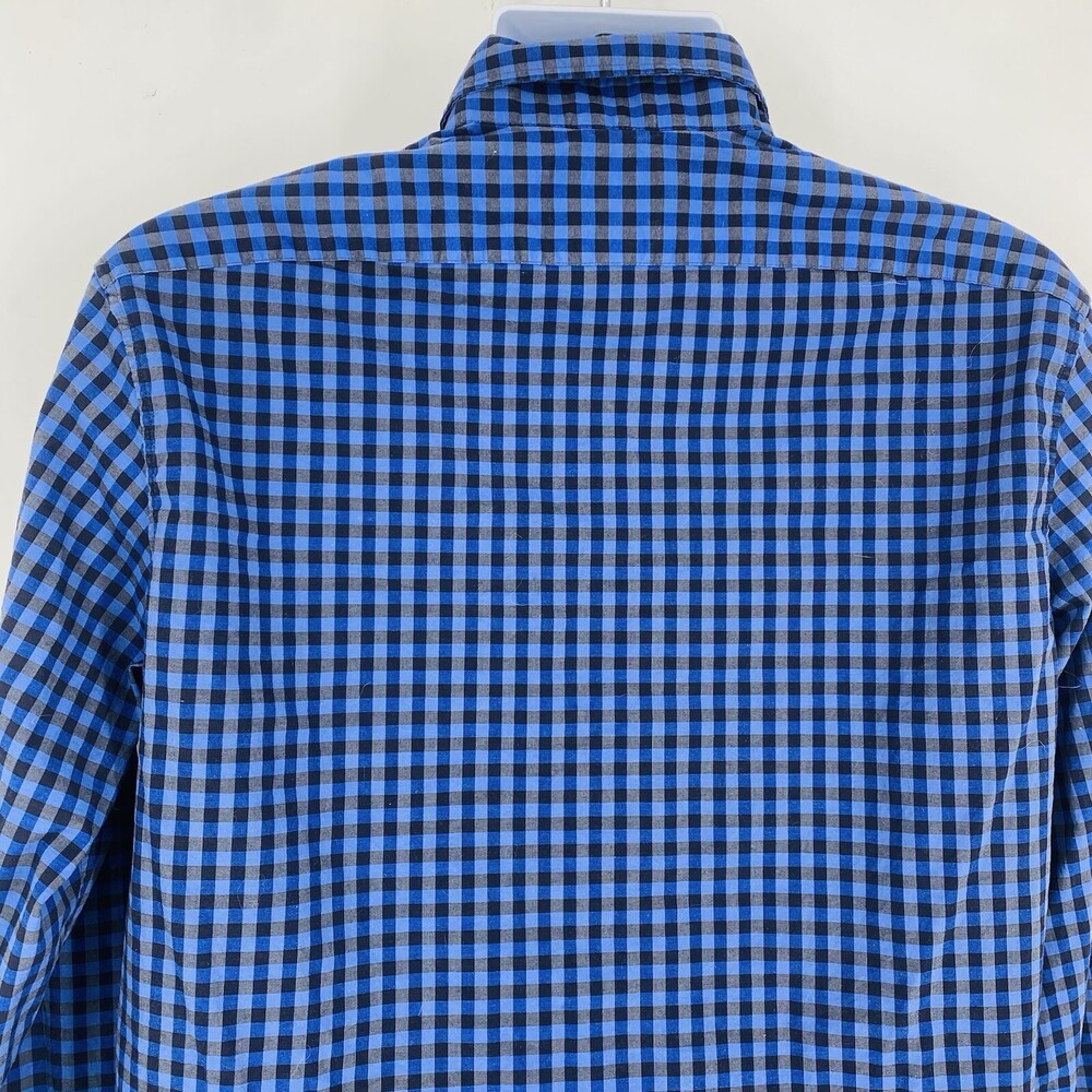 Michael Kors Men's Blue Check Gingham Button Up Office Career Shirt XL Cotton - Picture 3 of 5
